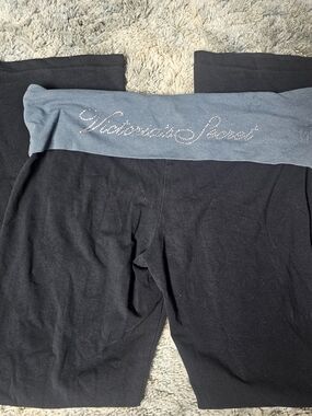Victoria's Secret Black Yoga Pants with Blue Logo Waistband